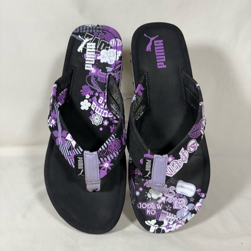Puma Women's Purple/White/Black Printed Thong Sandals W's 6